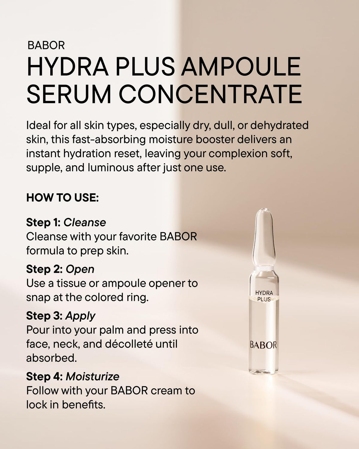 BABOR label detail with ingredient list emphasizing hyaluronic hydration support