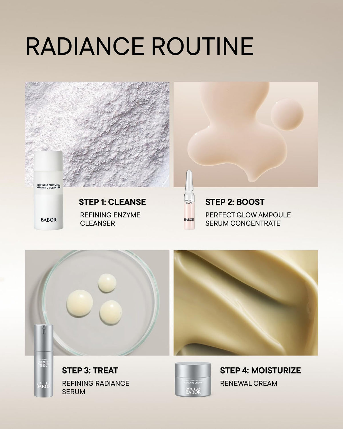 BABOR on a bathroom shelf as part of a brightening skincare routine