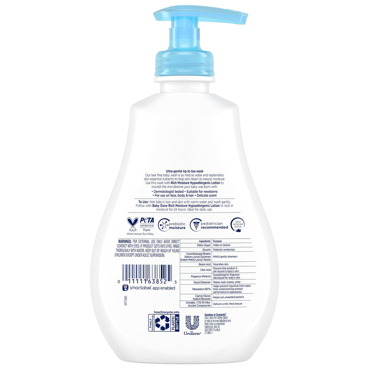 Baby Dove pump top closeup for easy one-handed dispensing benefit