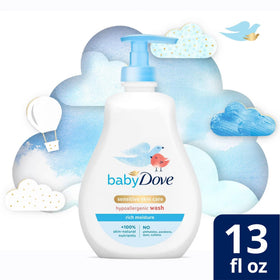 Baby Dove in-bath scene with parent washing baby, promoting gentle care