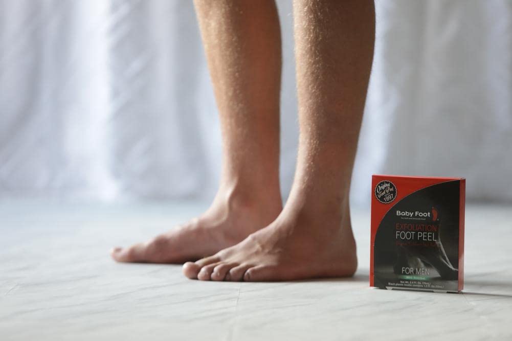 Person wearing Baby Foot booties demonstrating one-hour easy use benefit