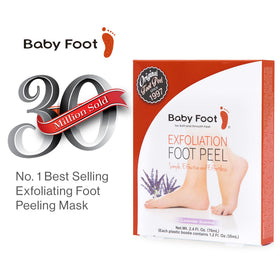 Baby Foot booties and solution contents ready for one-hour peel convenience