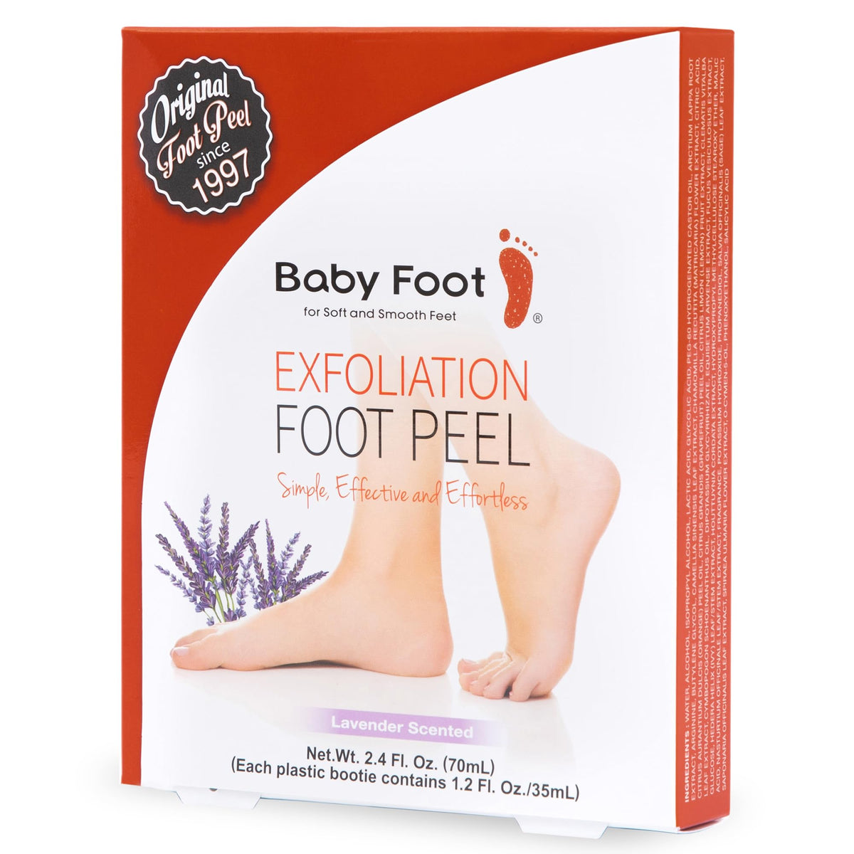 Baby Foot front packaging showing lavender scent for soothing foot care