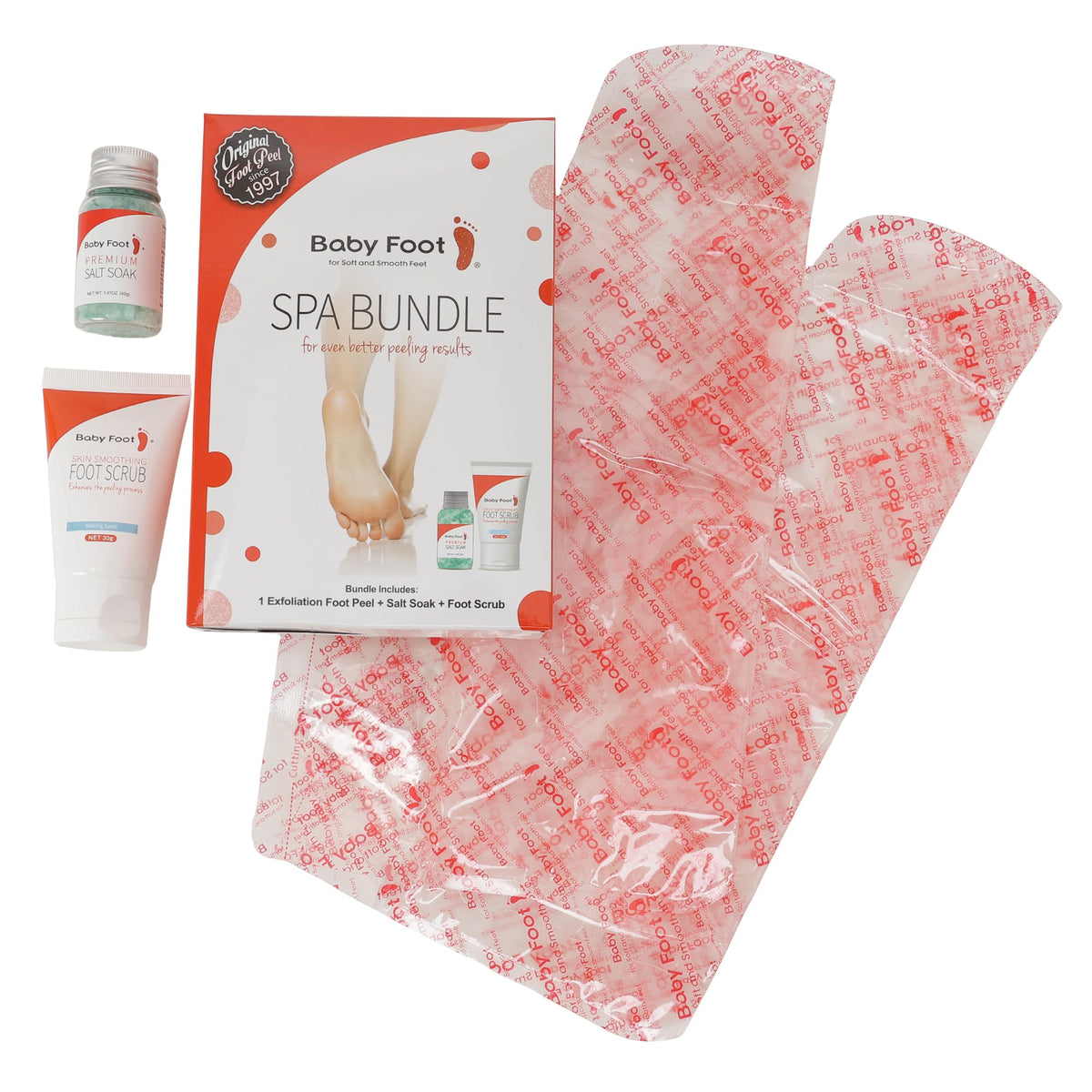 Feet in Baby Foot booties at-home spa scene showing convenience benefit