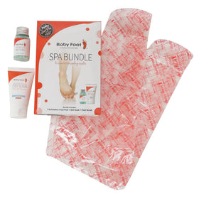 Feet in Baby Foot booties at-home spa scene showing convenience benefit