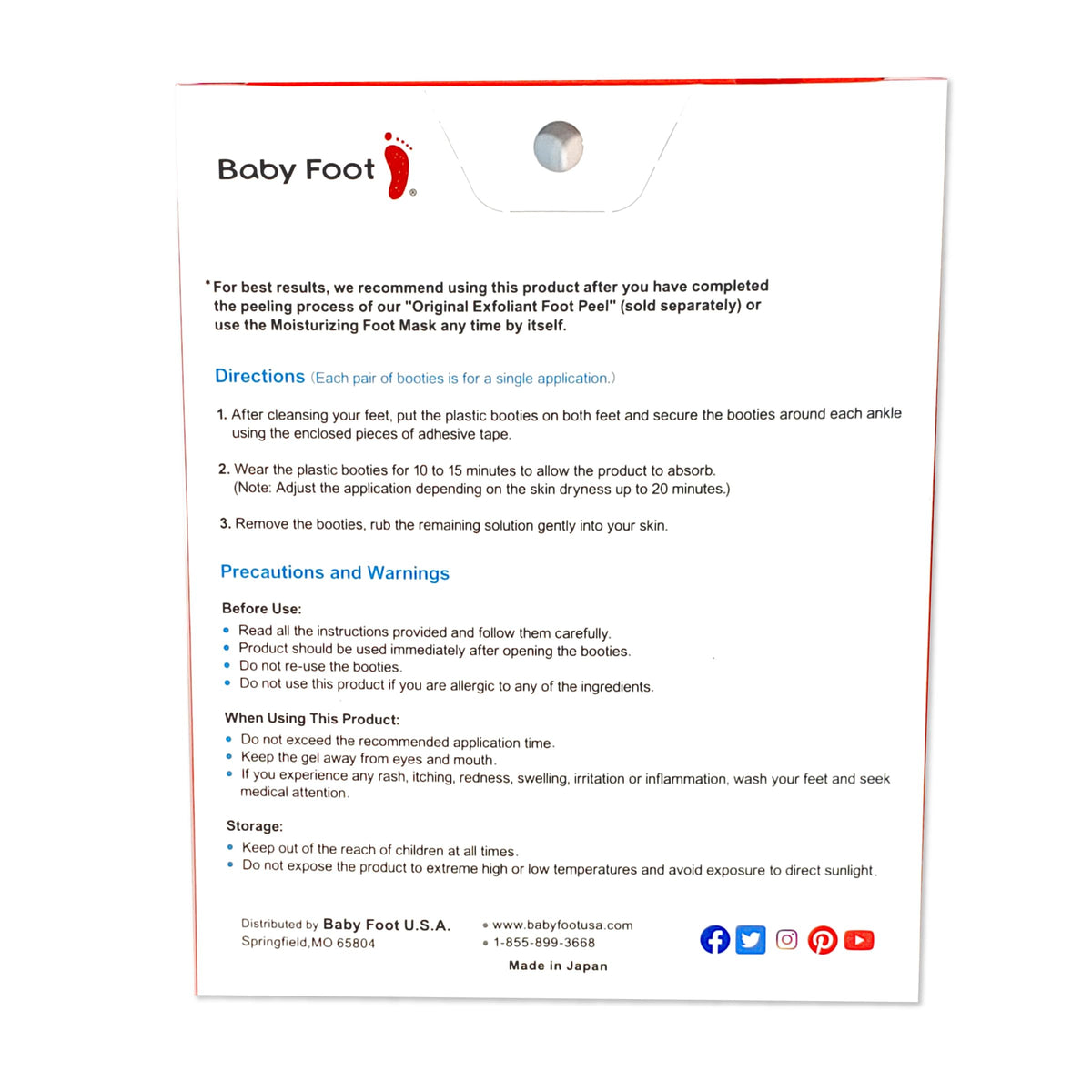 Baby Foot ingredient label featuring collagen and hyaluronic acid