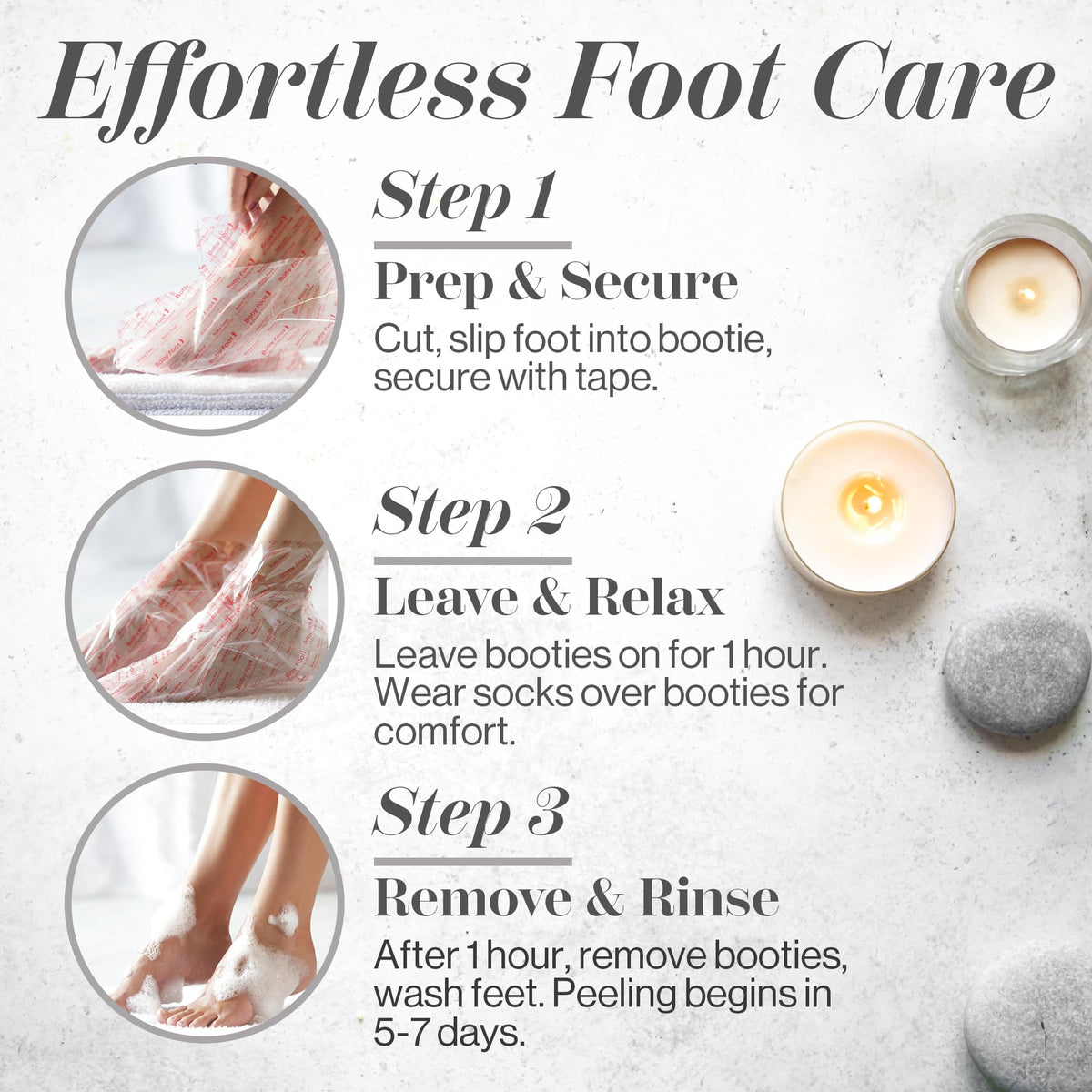 Baby Foot lifestyle spa bathroom setting showing relaxation and results