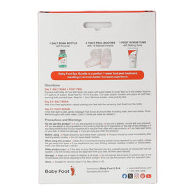 Baby Foot Premium Salt Soak pouch beside bowl showing faster peel benefit