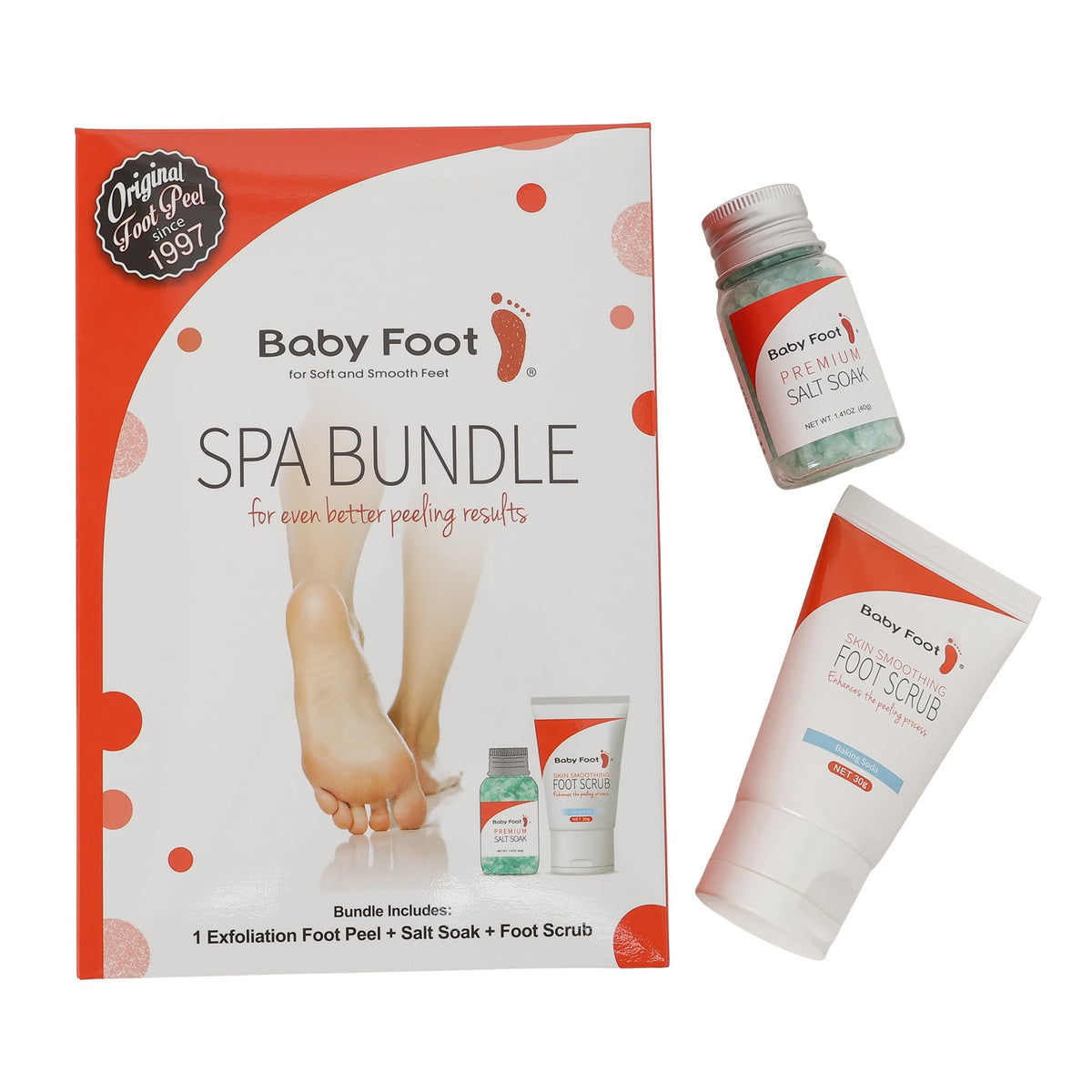 Baby Foot Smoothing Scrub tub close detail showing gentle buffing benefit