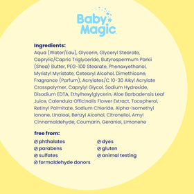Close-up of Baby Magic label displaying hypoallergenic and safe-for-baby benefit
