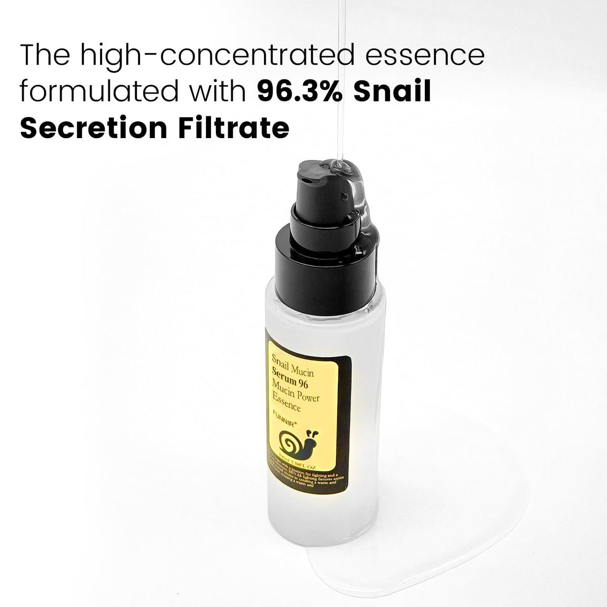 BabyFaceDiary FUNNIR ingredient label focused on 96.3% snail secretion filtrate for hydration