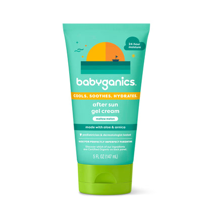 BabyGanics after sun gel cream front packaging showing mellow melon scent