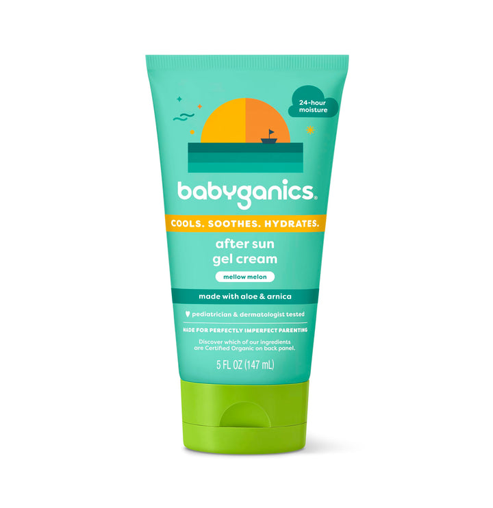 BabyGanics after sun gel cream front packaging showing mellow melon scent