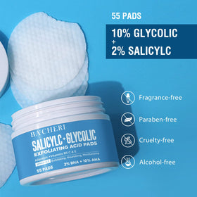 BACHERI pad close-up texture highlighting exfoliant solution and smooth wipe benefit