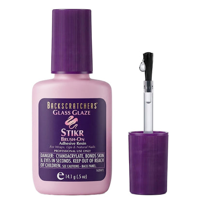 BACKSCRATCHERS front packaging showing glass glaze stikr resin benefit durable bond
