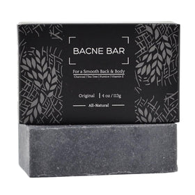 Bacne Bar front packaging showing bold charcoal treatment benefit