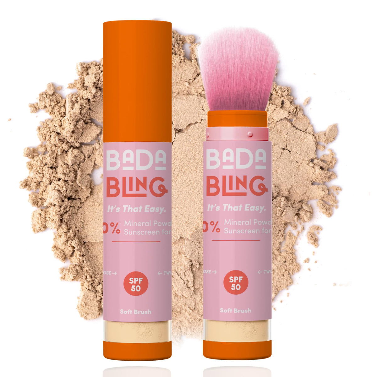 Bada Boom front packaging showing SPF 50 and brush-on powder for easy protection