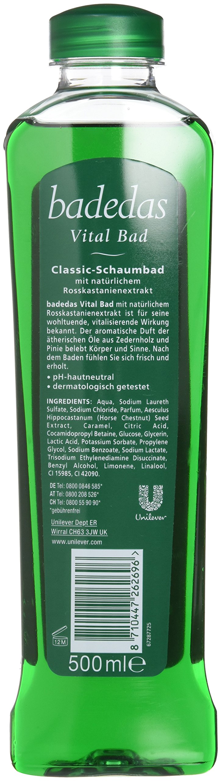 Badedas close-up of bath liquid in water with bubbles, illustrating gentle skin benefit