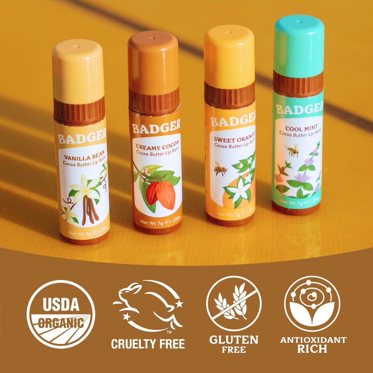 Badger balm applied on lips demonstrating smooth finish and soothing hydration