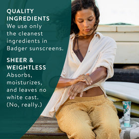 Badger sunscreen in use on beach illustrating reef-safe outdoor protection benefit