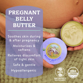 Badger belly butter open tin revealing creamy texture for deep moisturizing and easy application