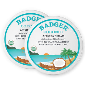Badger front tin showing label and organic after-sun benefit