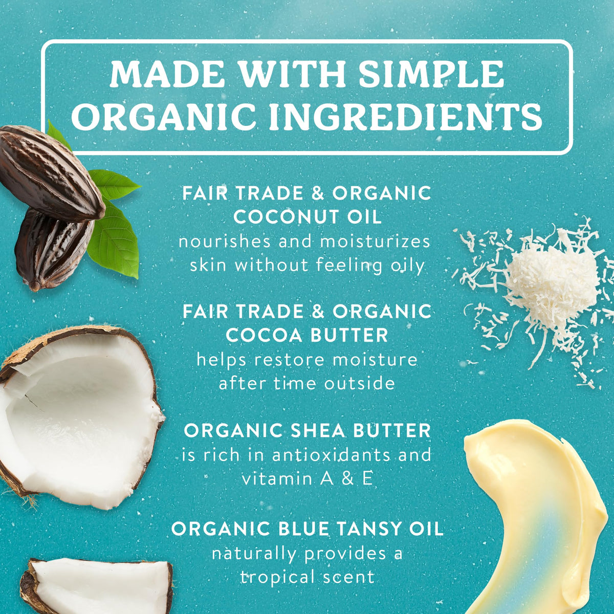 Badger ingredient display with coconut and oils highlighting natural sources