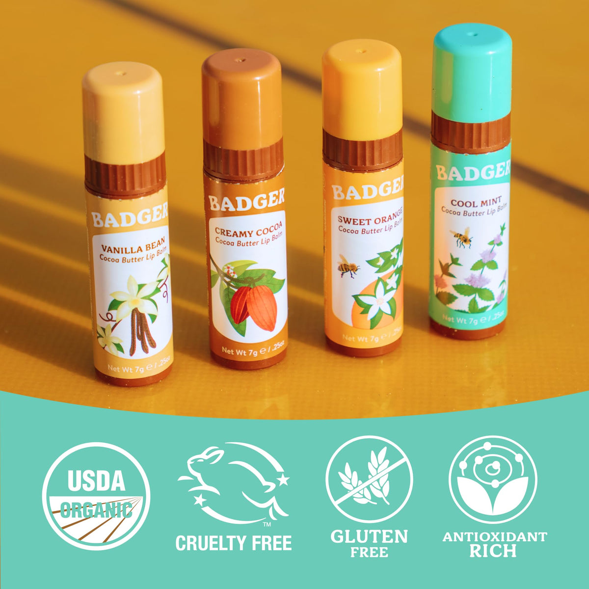 Badger balm applied on lips demonstrating smooth, minty hydration and protection
