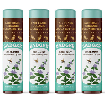 Badger front packaging showing large organic lip balm stick and branding benefits