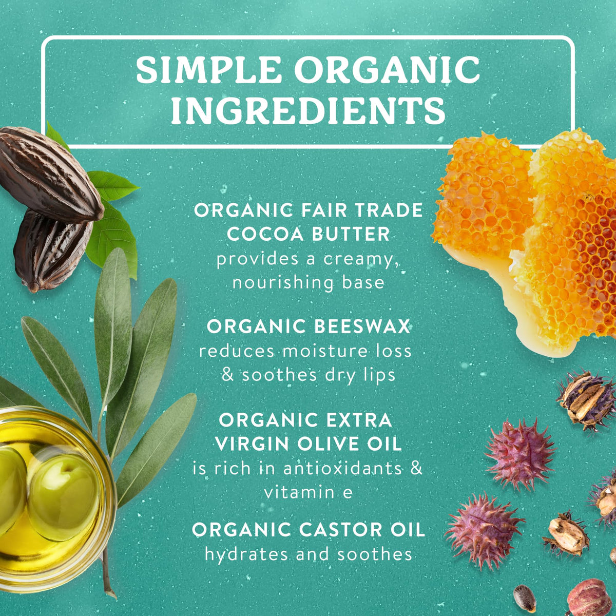 Badger ingredients label highlighting organic cocoa butter and essential oils benefits
