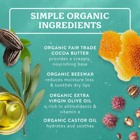 Badger ingredients label highlighting organic cocoa butter and essential oils benefits