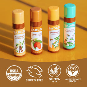 Badger product ingredients label highlighting organic cocoa butter and Fair Trade sourcing