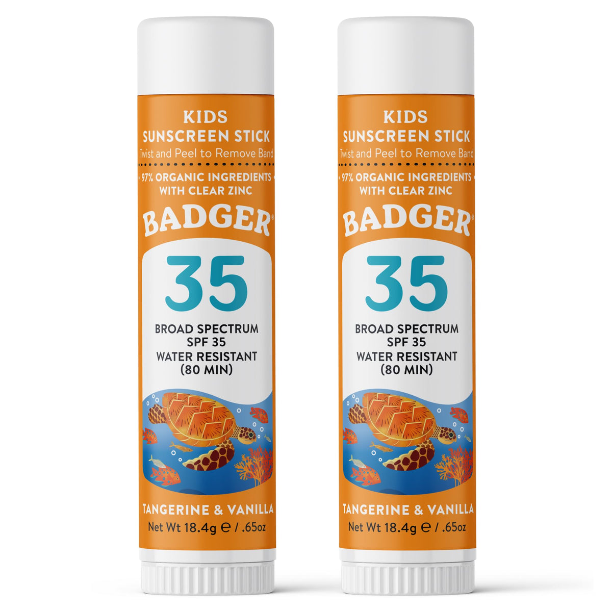 Badger face stick front packaging showing SPF and scent benefit