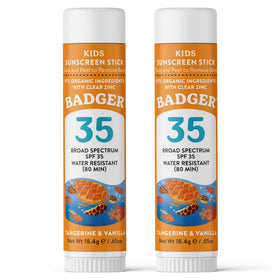 Badger face stick front packaging showing SPF and scent benefit