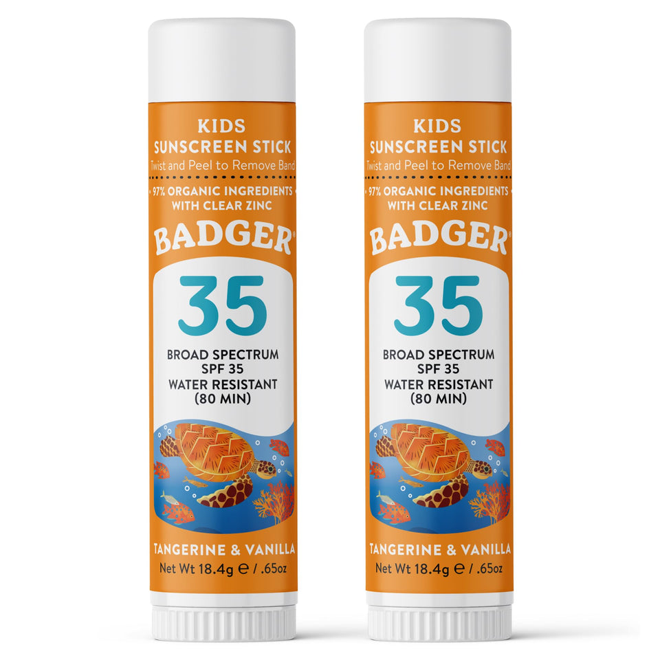 Badger face stick front packaging showing SPF and scent benefit