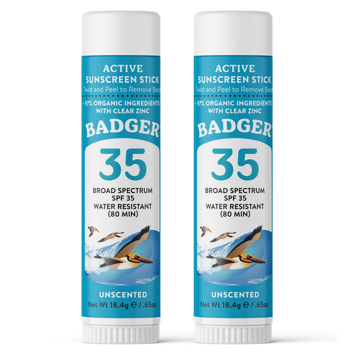 Badger face stick front view showing compact travel-friendly design and SPF coverage