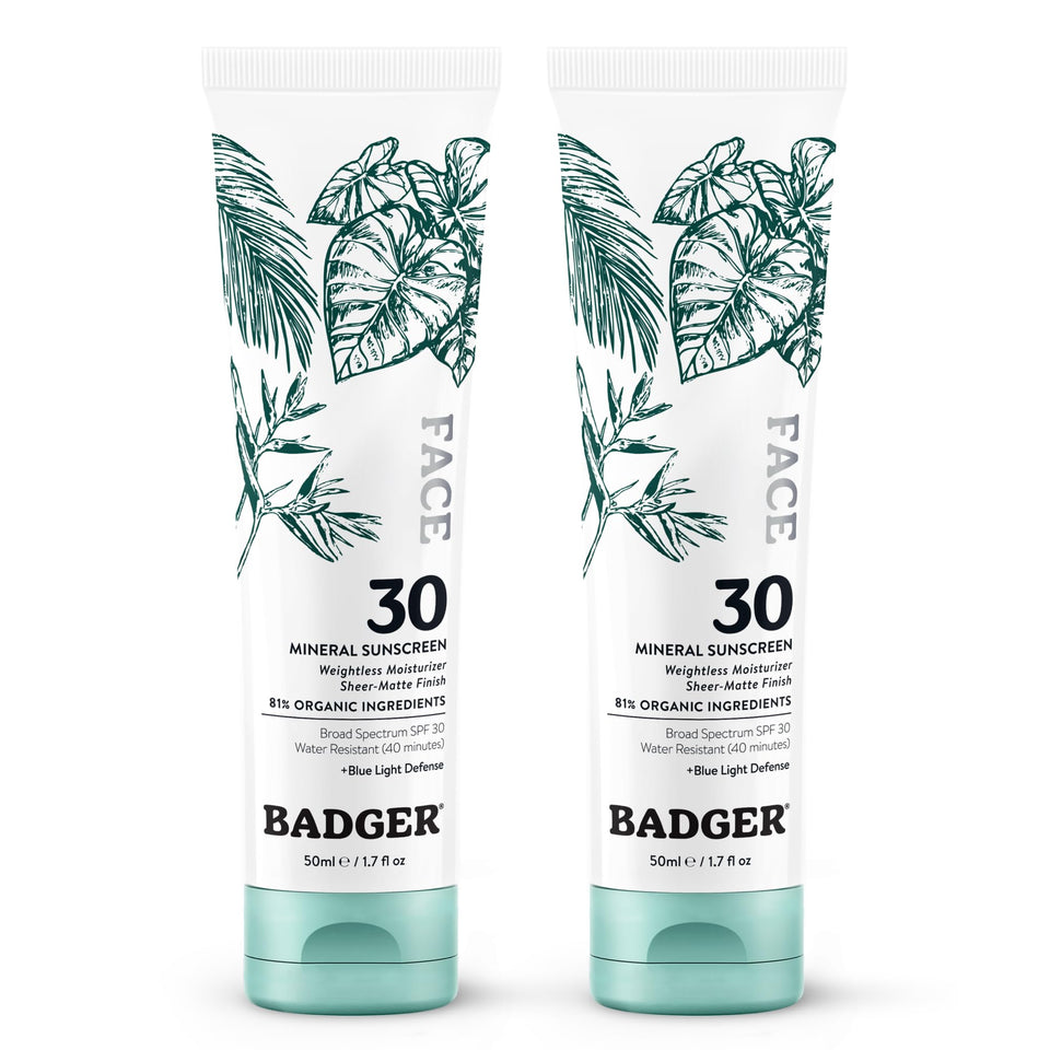 Badger front packaging showing SPF 30 and matte finish benefit