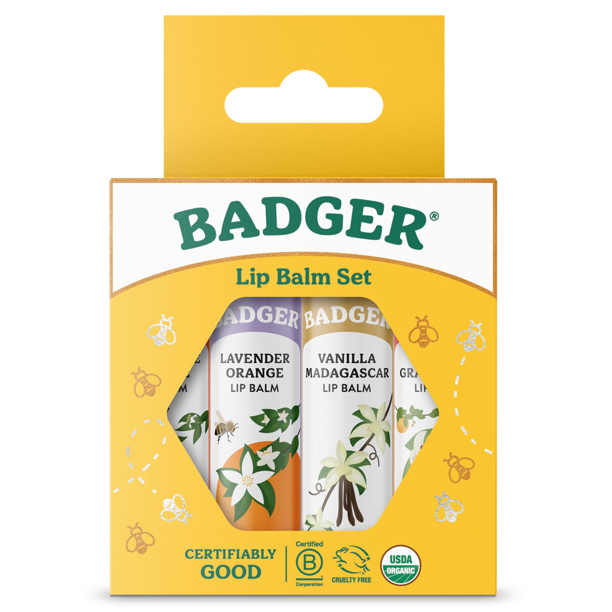 Badger four tubes laid out displaying all included flavors for easy selection
