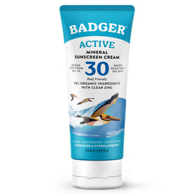 Badger front packaging 2.9 fl oz showing SPF 30 and unscented benefits