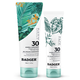 Badger front packaging two-pack showing product and SPF 30 benefit