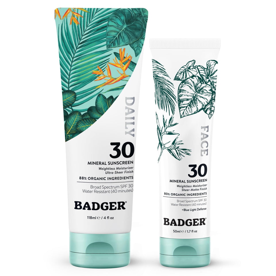 Badger front packaging two-pack showing product and SPF 30 benefit