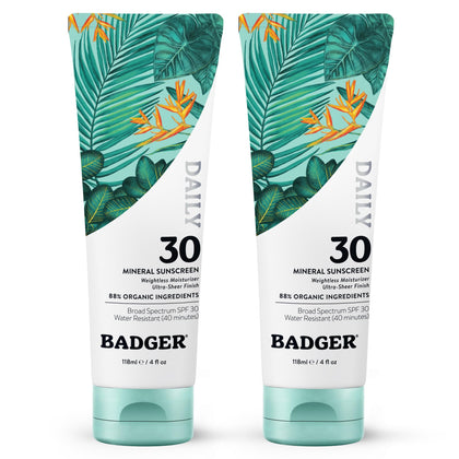 Badger front packaging showing both SPF 30 tubes and clear labeling for daily protection