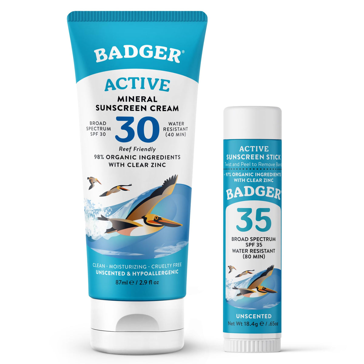 Badger front packaging combo showing both sunscreen products and benefits