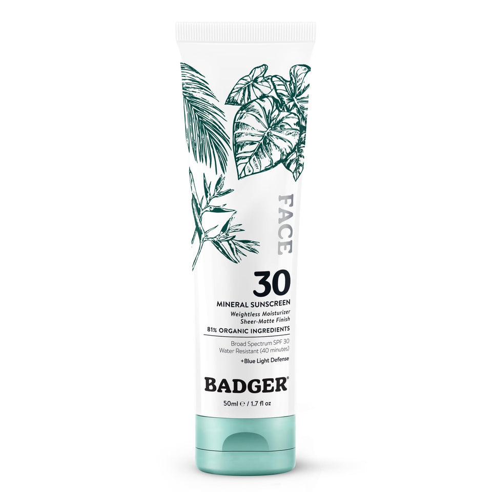 Badger front packaging showing SPF 30 and matte finish benefit