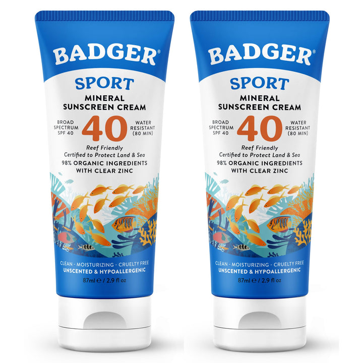 Badger front packaging SPF 40 showing clear reef-safe protection benefits