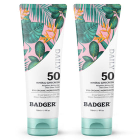 Badger front packaging showing SPF 50 and unscented protection benefit
