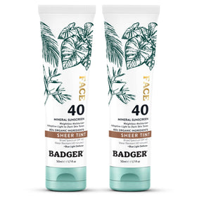 Badger front packaging tube showing SPF 40 and warm tint benefit