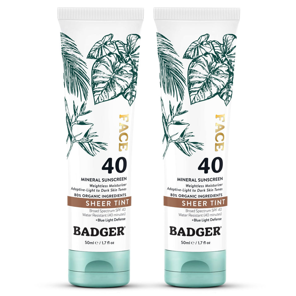 Badger front packaging tube showing SPF 40 and warm tint benefit