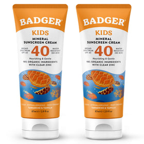 Badger front packaging showing SPF 40 and kid-friendly design, clear protection