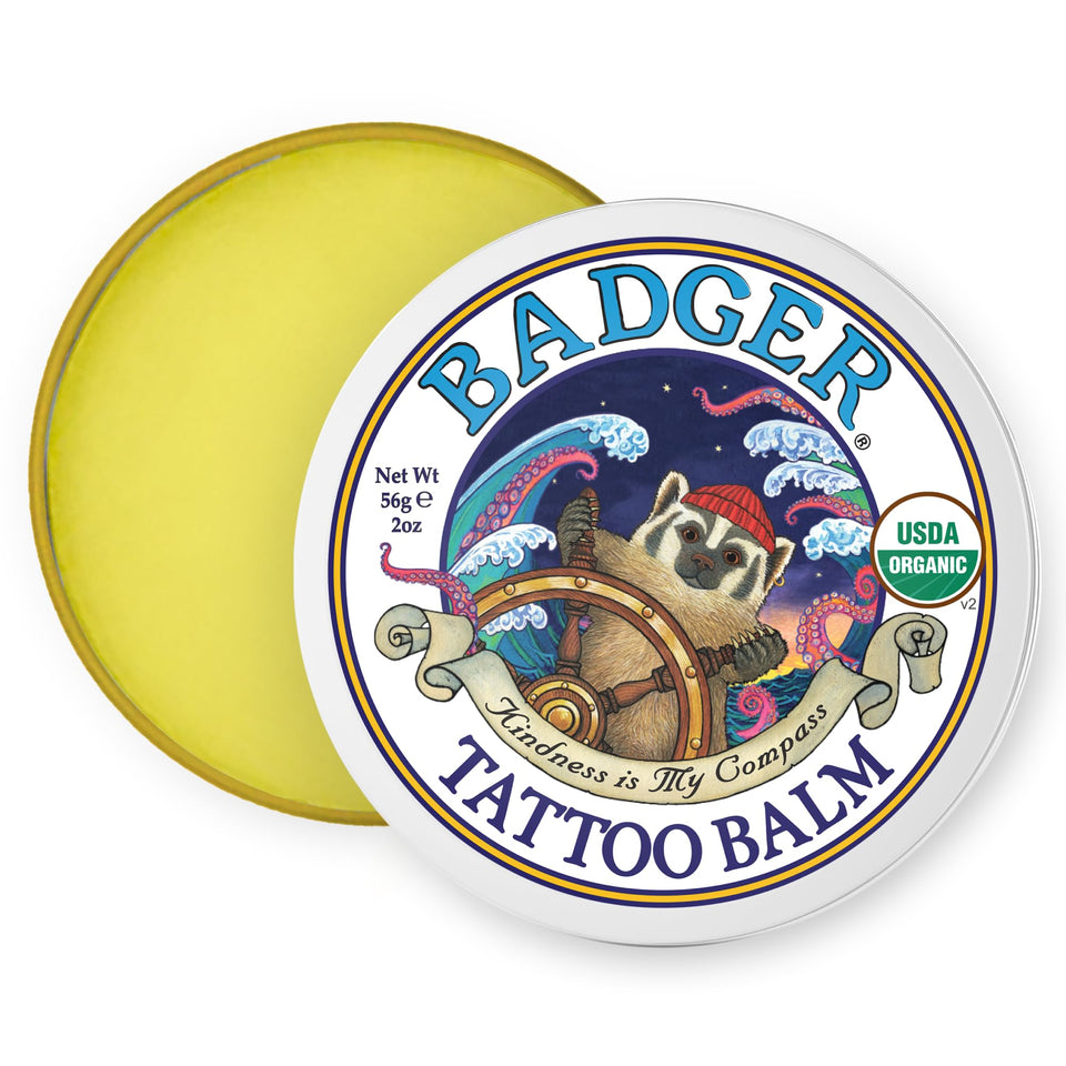 Badger front tin showing label and compact 2 oz size, trusted soothing care